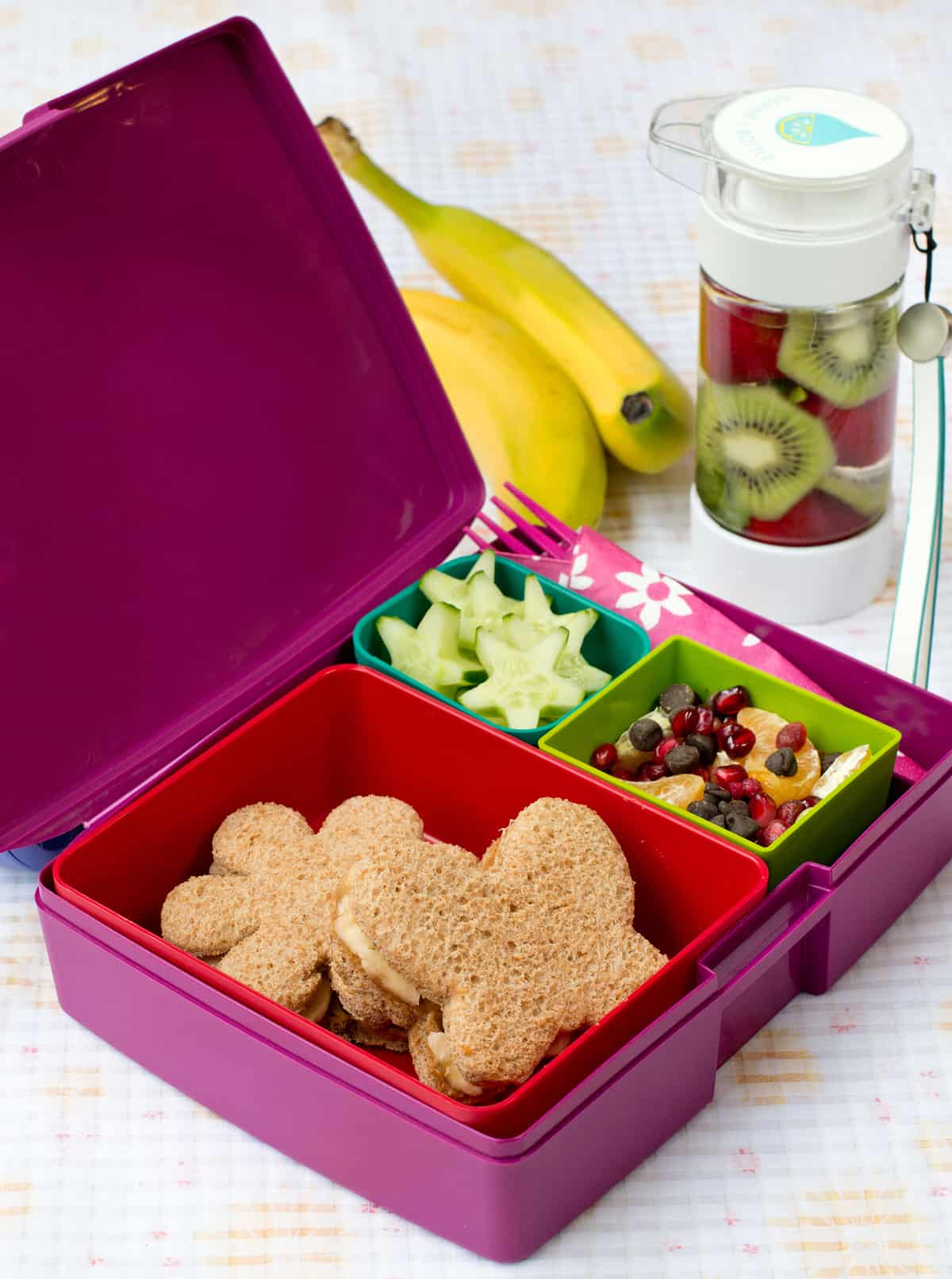 bento box with butterfly shaped sandwich 