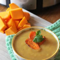 Slow Cooker Butternut Squash Soup & Roasted Carrot Chips