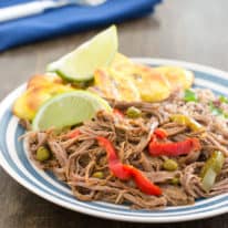 Healthy Slow Cooker Ropa Vieja with Baked Plantain Chips