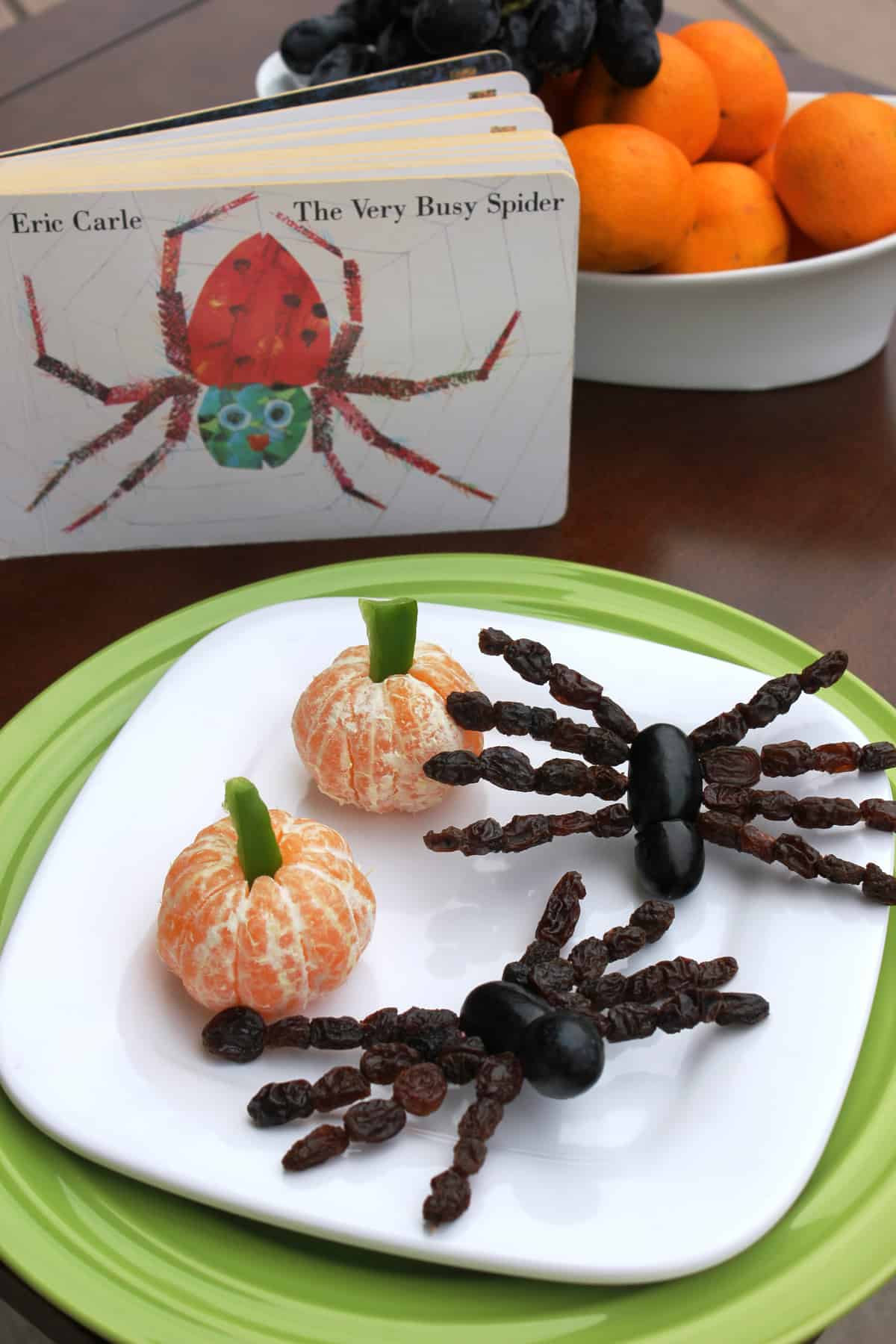 the very busy spider snack on plate 