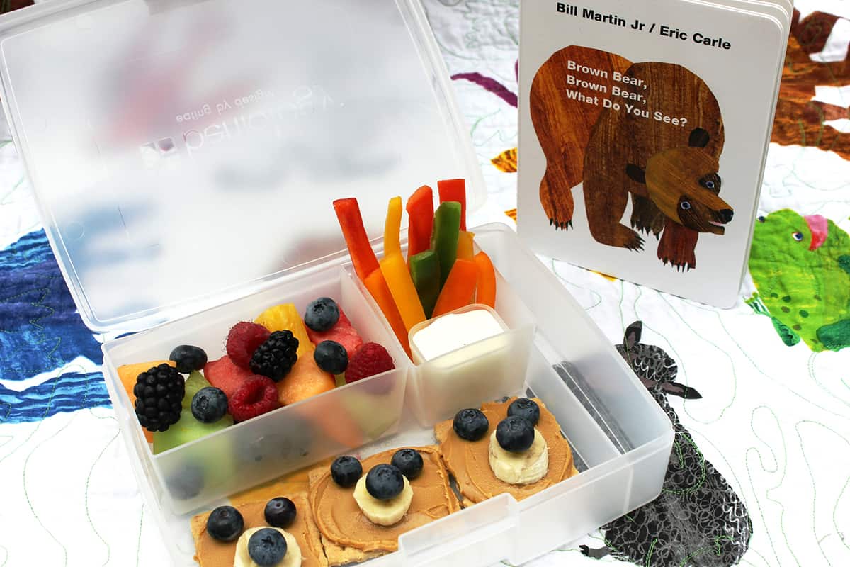 Brown Bear Bento Box with Rainbow Fruit Salad