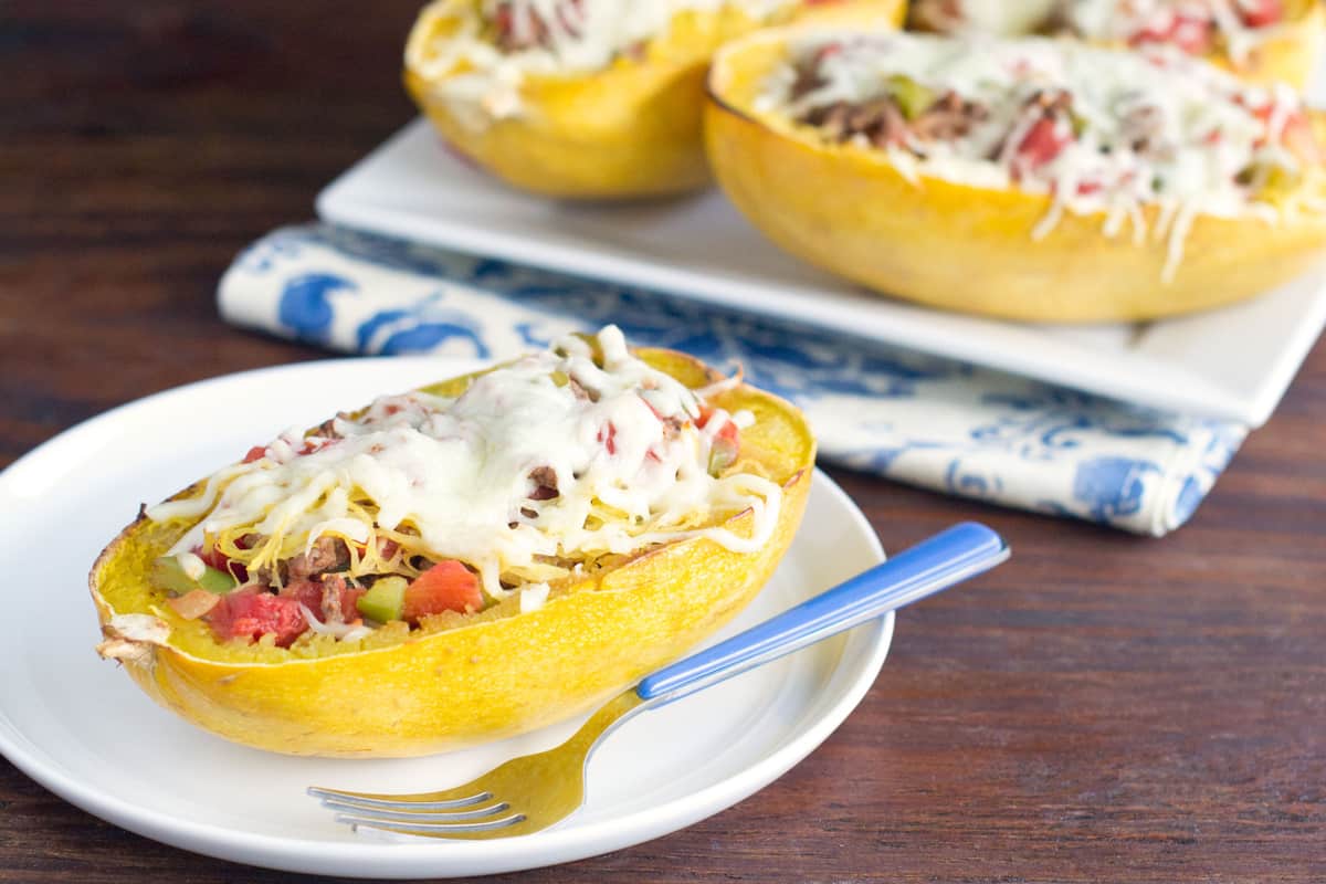 Baked Spaghetti Squash Topped With Beef