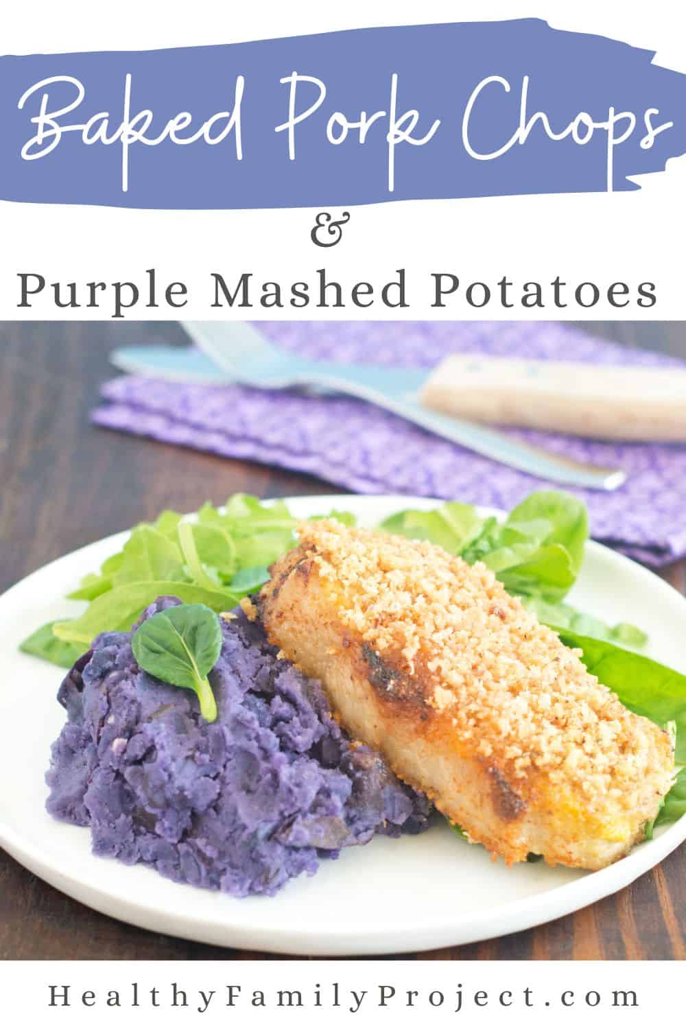 baked pork chops with purple mashed potatoes