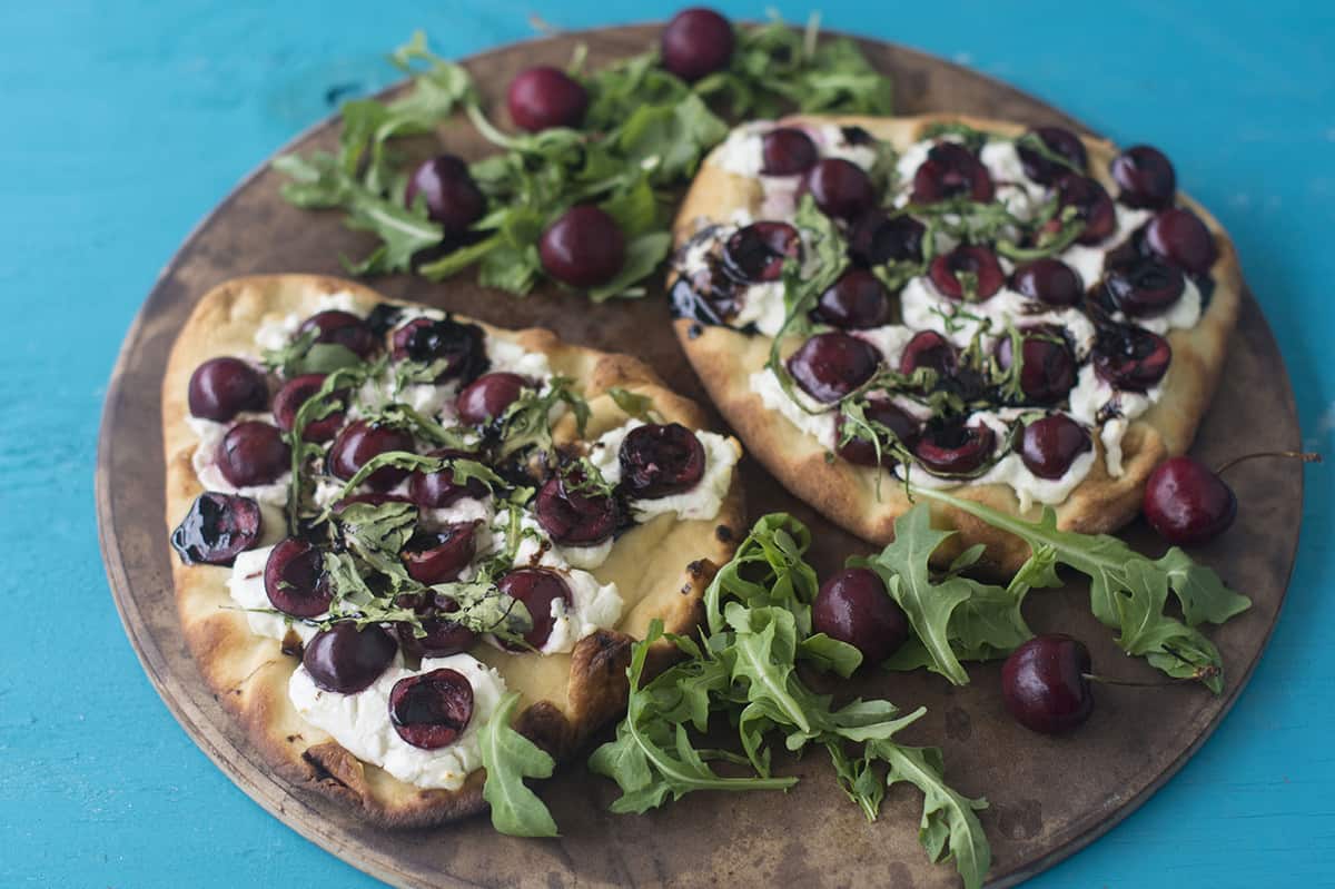 Cherry and Goat Cheese Flatbread Pizza