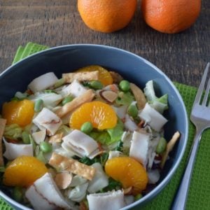 Chopped Chinese Chicken Salad - A bagged salad kit gets a hearty spin with the addition of chicken, mandarins and edamame. To save time in the kitchen, we made this salad with sliced deli chicken, but any leftover chicken would work well in this dish.