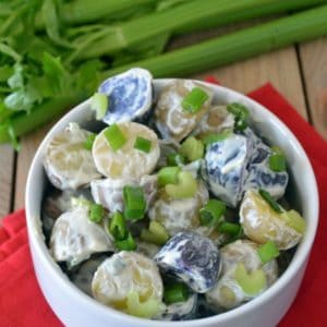 Red, White & Blue Potato Salad - Whether you’re celebrating Memorial Day, the 4th of July or just looking for an easy and tasty dish for a cookout, picnic or potluck, this potato salad is for you! We gave regular potato salad a patriotic spin by using red, white and blue (purple) potatoes and gave it a healthier spin by using Greek yogurt instead of mayo.