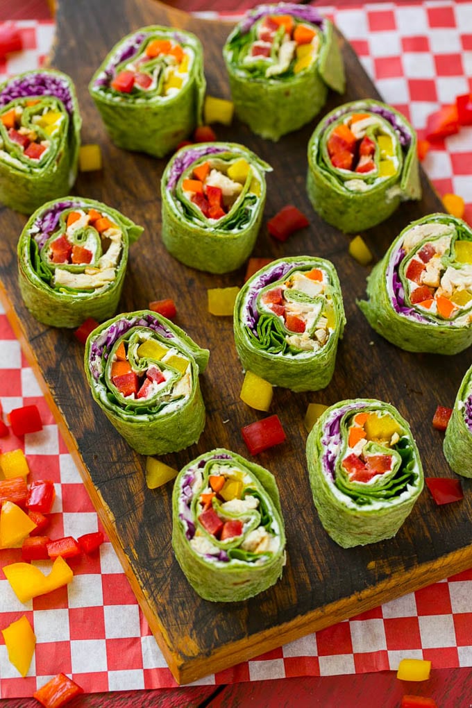 rainbow veggie pinwheels perfect for a Summer side dish 