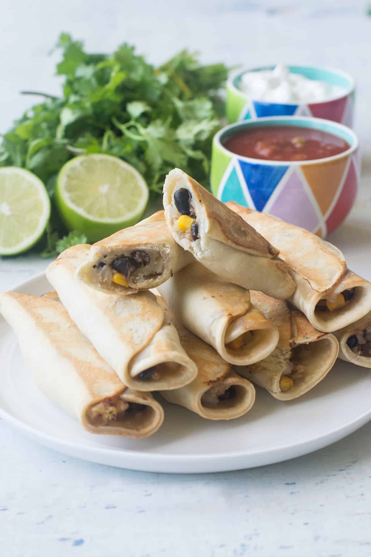 Air Fryer Mexican Cauliflower Rice Taquitos | Healthy, delicious, and ready in under 30 minutes, these Cauliflower Rice Taquitos are the perfect easy weeknight meal. No Air Fryer. no problem! Oven directions included. | Healthy Family Project #taquitos #airfryerrecipes #healthyrecipes #weeknightmeals