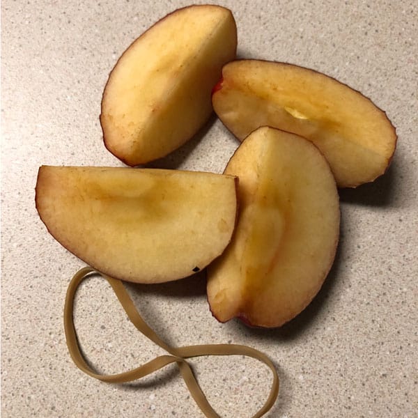 Sliced apples with rubber band