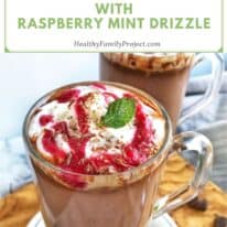 slow cooker hot chocolate with raspberry mint drizzle pin