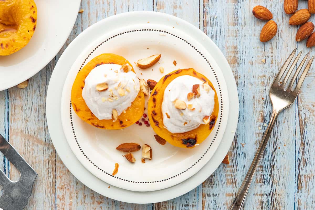 Broiled Peaches with Greek Yogurt & Almonds