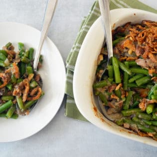 Vegan green Bean casserole served on a dish