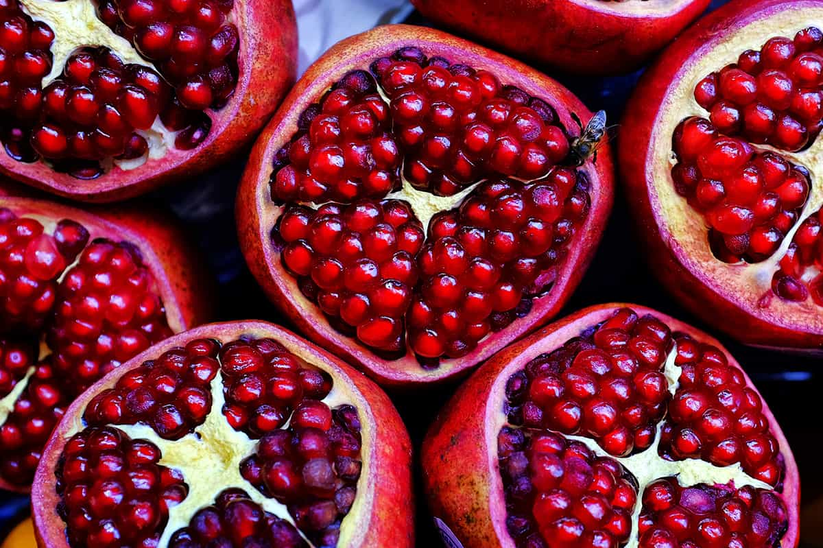 Close up shot of cut pomegranate fruits