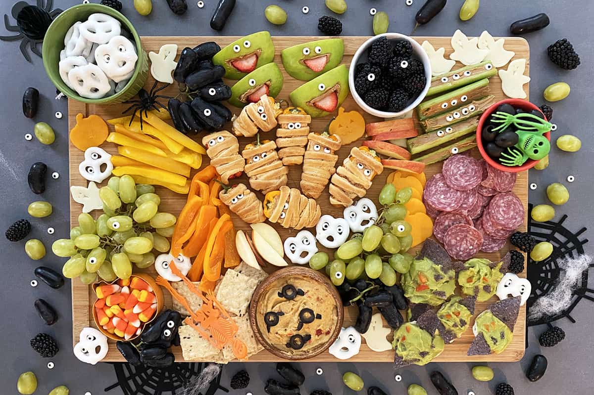 Overhead of Halloween snack board