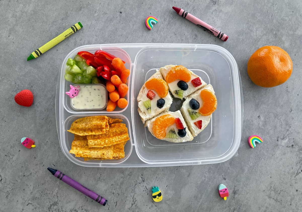 Fruit bagels with cream cheese