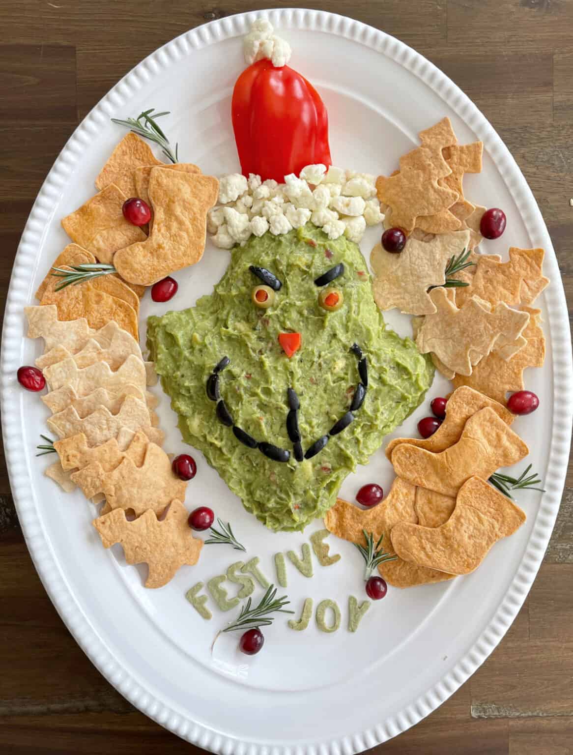 Grinch Guacamole Holiday Appetizer With Homemade Holiday Tortilla Chips