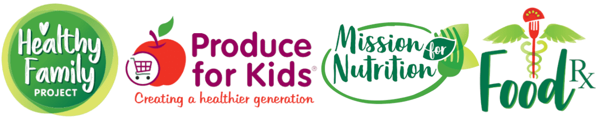 Our Brand Logos: Healty Family Project, Produce for Kids, Mission for Nutrition, Power your Lunchbox, FoodRX