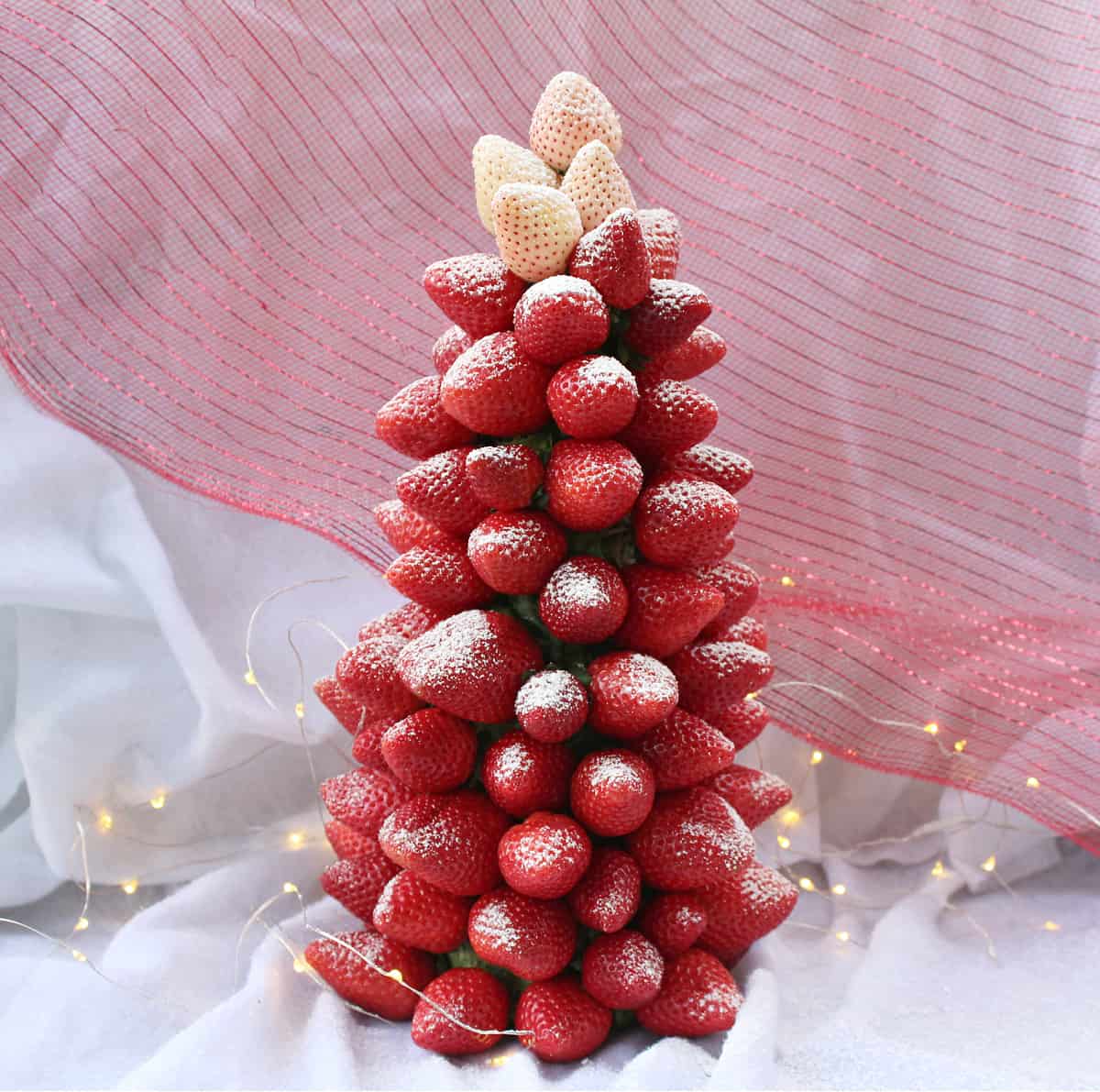 Strawberry Christmas Tree with powdered sugar