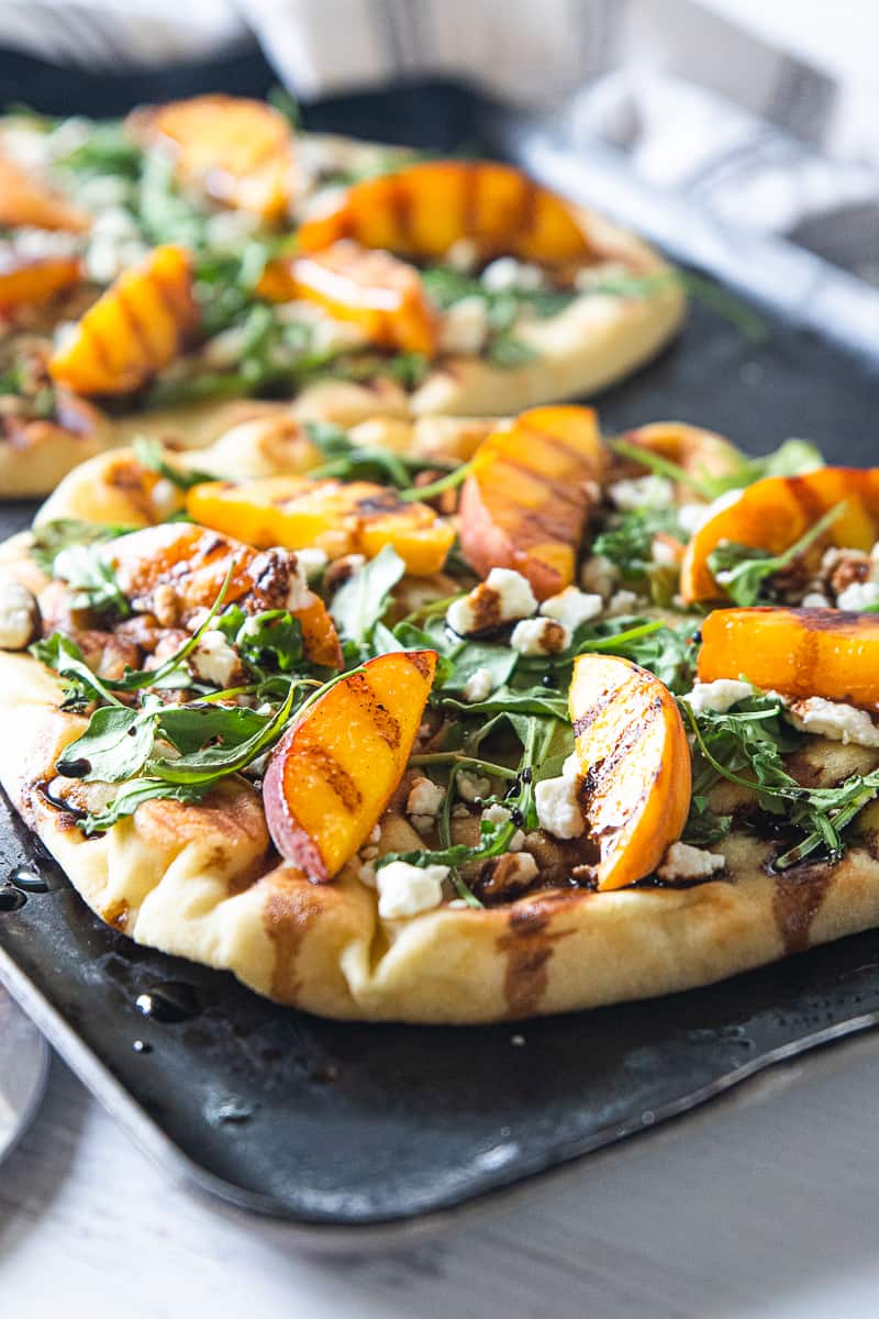Grilled Peach Flatbread with Goat Cheese and Balsamic Vinegar