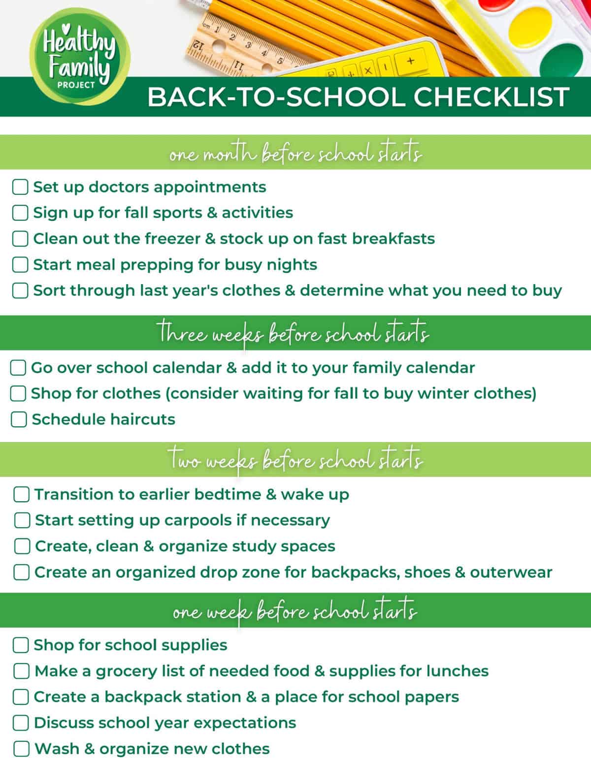 back to school checklist PDF printable