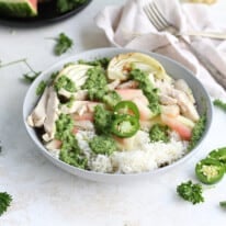 Chicken and Spicy Pickled Watermelon Rind Rice Bowls