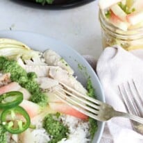 Chicken and Spicy Pickled Watermelon Rind Rice Bowls