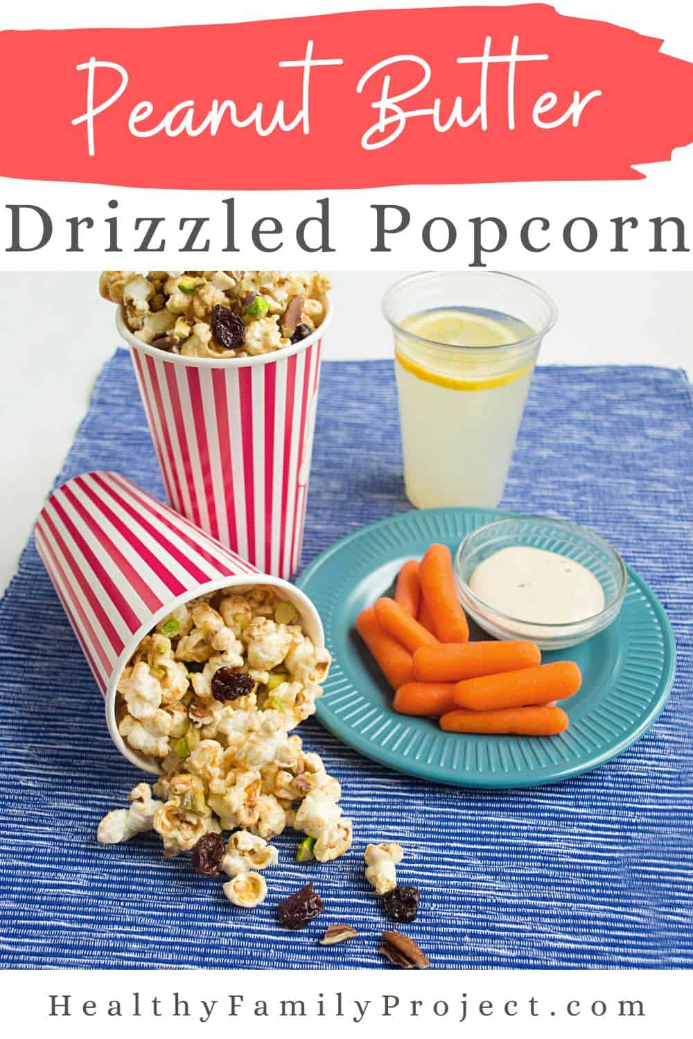 Healthy peanut butter drizzled popcorn 