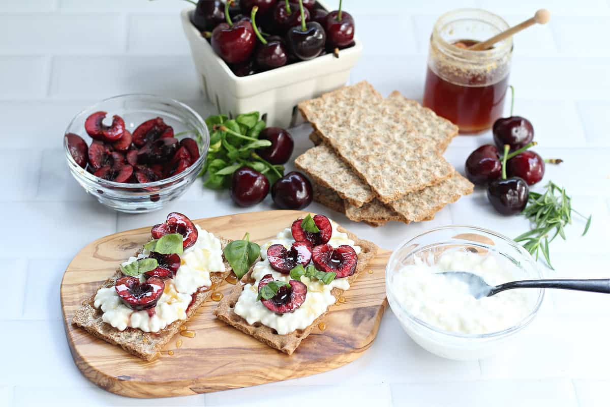 Cherry Cottage Cheese Toast on wasa crackers