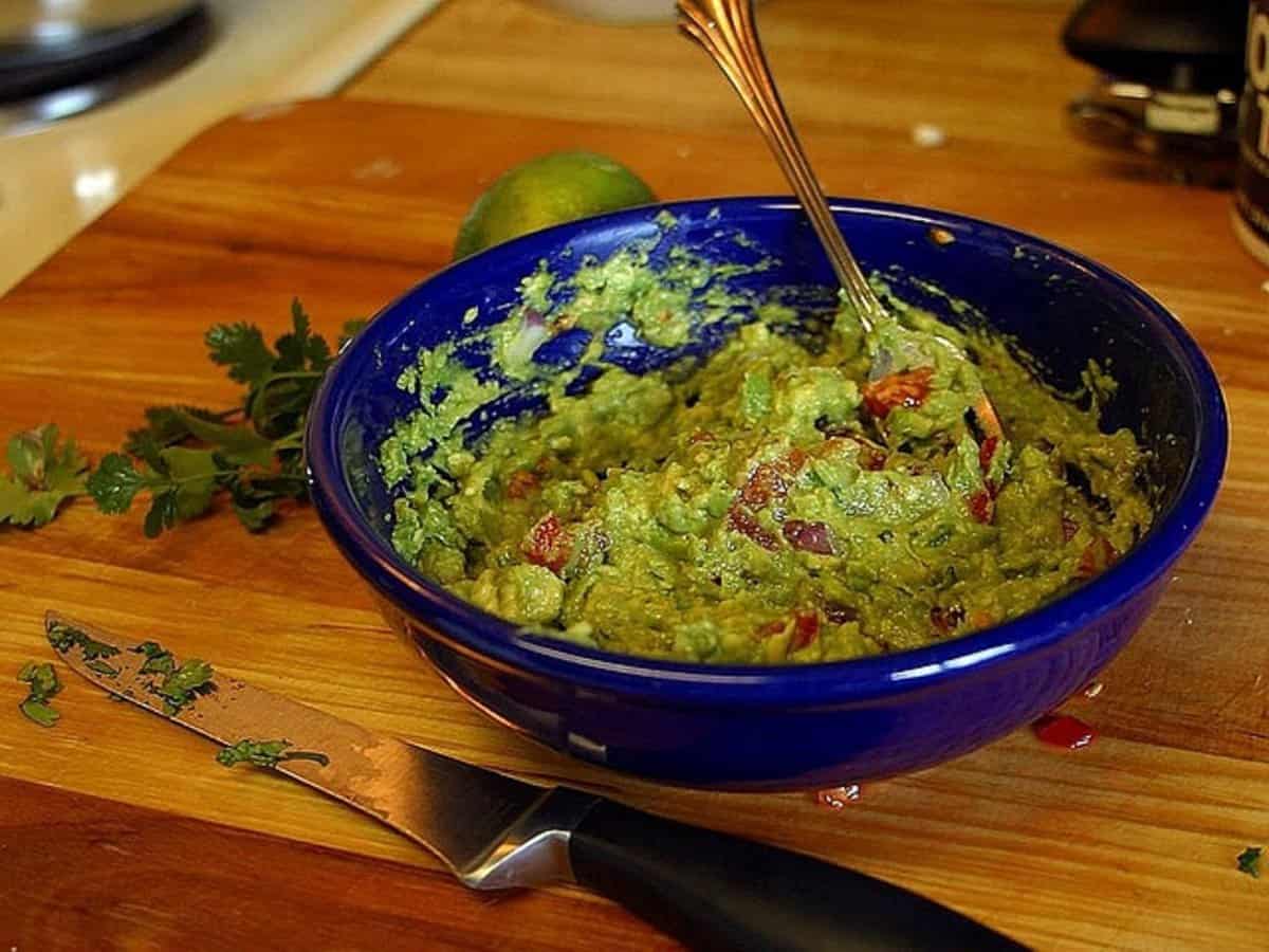 Turkey and Mushroom Tacos - Guacamole in Blue Bowl