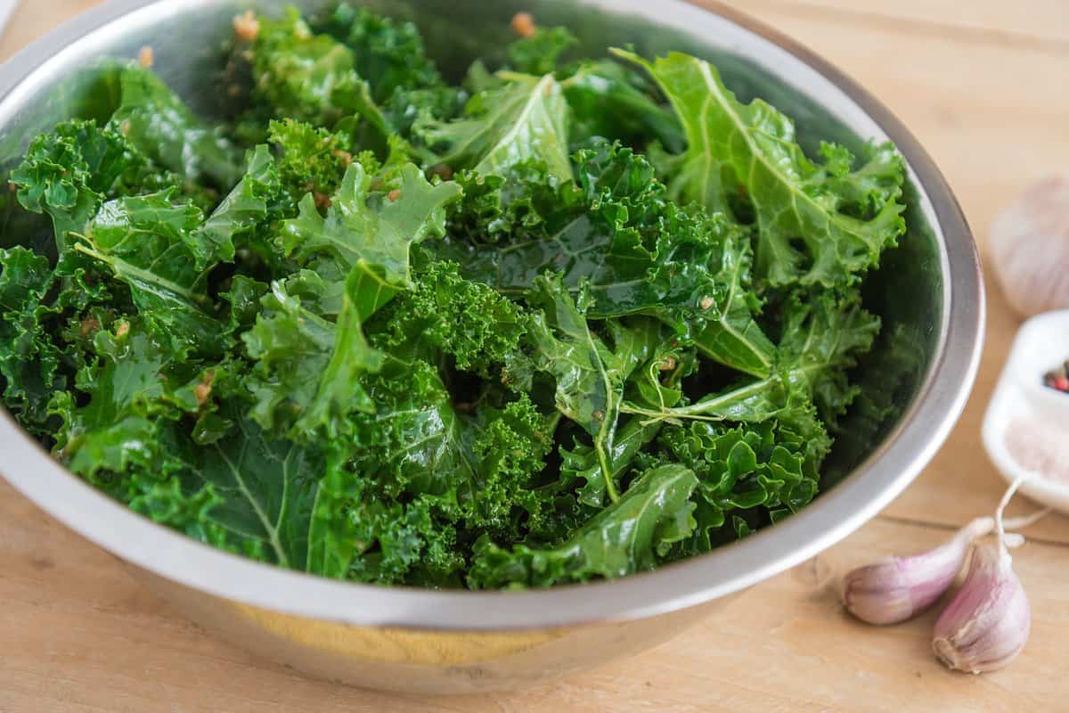 Greek Breakfast Casserole-Kale in Silver Bowl