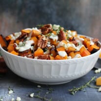 roasted butternut squash with blue cheese and pecans