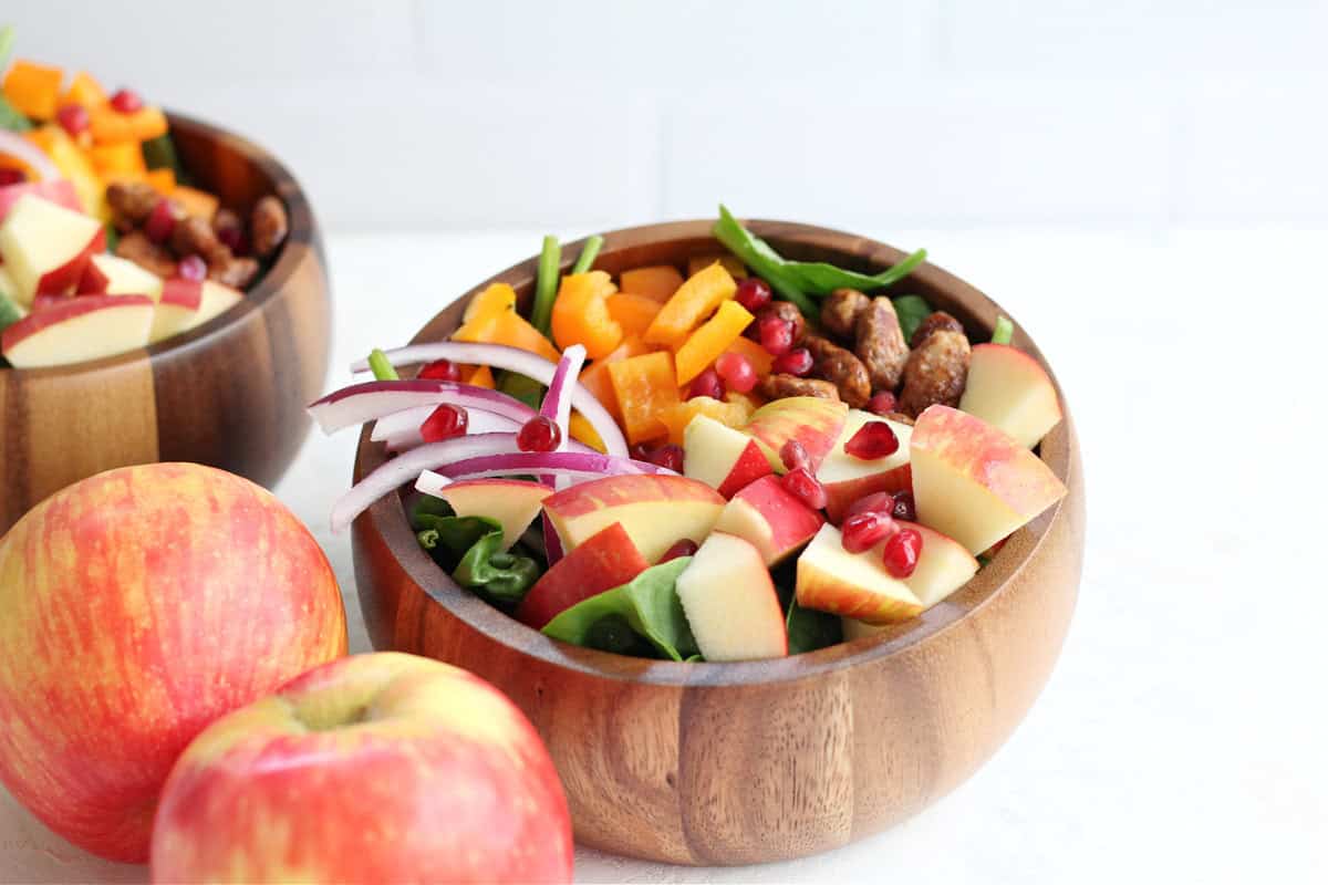 Harvest Salad bowls and honey crisp apples.