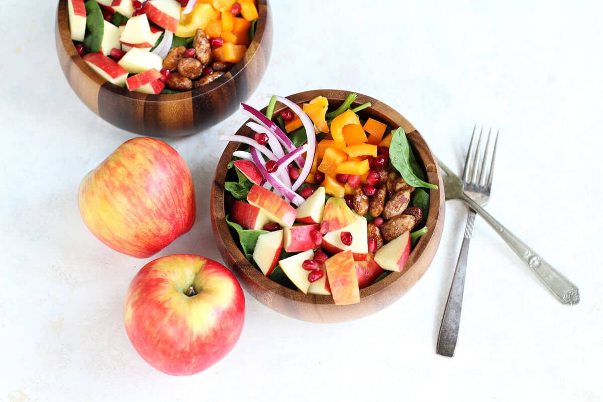 Honeycrisp Apple Harvest Salad with delicious vegetables and nuts.