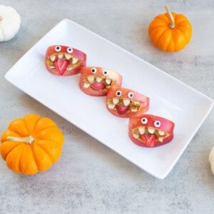 Apple bites decorated as monsters