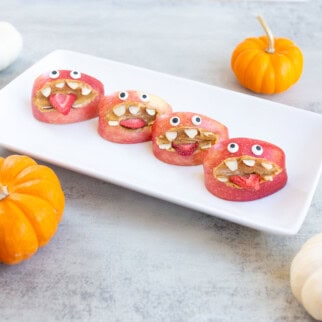 Apple bites decorated as monsters