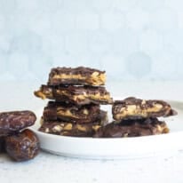 Delicious date bar with peanuts and covered with chocolate