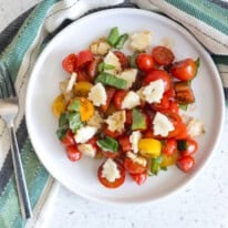 Christmas Tree mozzarella and tomato salad on a dish