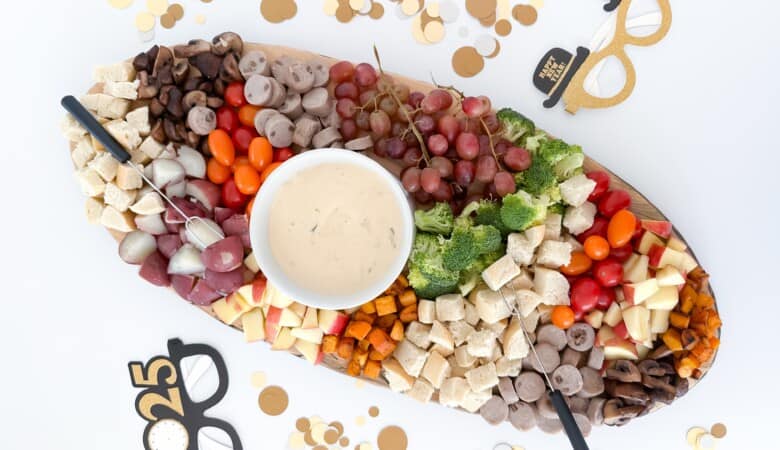 Cheese Fondue New Years charcuterie board