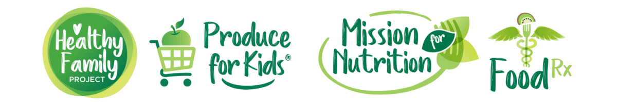 Our Brand Logos: Healthy Family Project, Produce for Kids, Mission for Nutrition, Power your Lunchbox, FoodRX