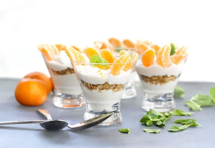 Yogurt parfait with granola served on a cup