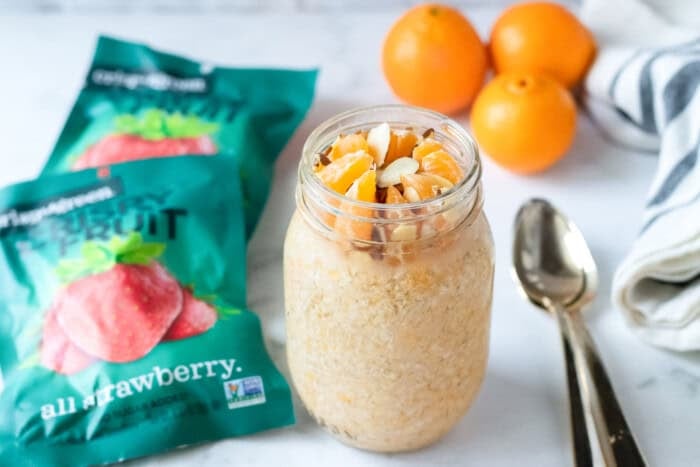 Mandarin Overnight Oats in a mason jar