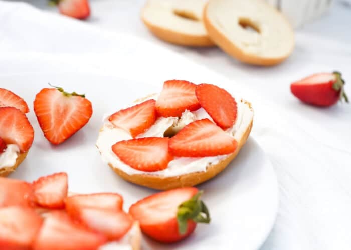 Strawberry and cream cheese bagel an egg-free breakfast