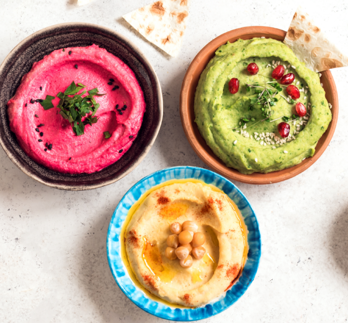 Homemade Hummus recipes, including a Pistachio Hummus, packed with a delicious flavor and garnished with pomegranate.